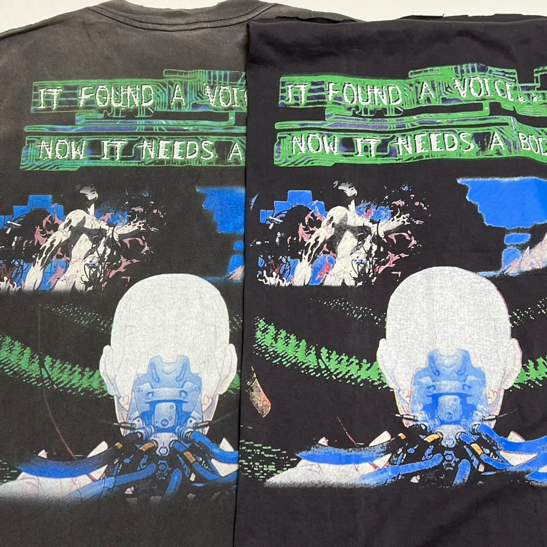 Printing proofing SAINT Mxxxxxx × GHOST IN THE SHELL Ghost in the Shell GS_LS TEE/GITS/BLK Big IP Ghost in the Shell joint model Sleeping Motoko Kusanagi Retro distressed long sleeves with holes Washed black S-XL